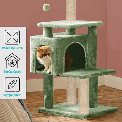 Furrlovers Plush Cat Scratching Post & Activity Tree with Hammock, Condo & Sisal Rope (Green)