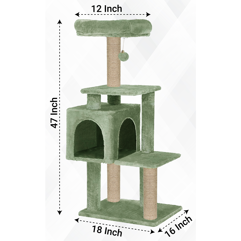 Furrlovers Plush Cat Scratching Post & Activity Tree with Hammock, Condo & Sisal Rope (Green)