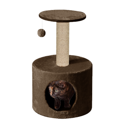 Furrlovers Plush Fur Cat Tree Condo with Jute Rope & Hanging Ball (Brown)
