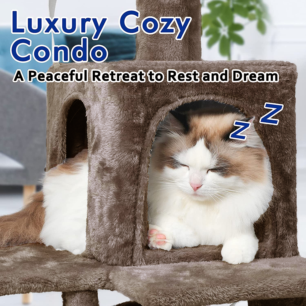 Furrlovers Plush Fabric Cat Tree with Top Bed, Hammock & Jute Rope Scratching Posts (Brown)