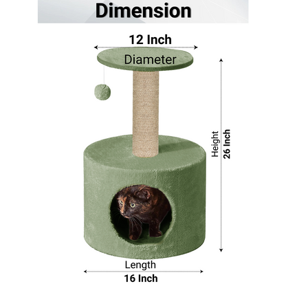 Furrlovers Plush Fur Cat Tree Condo with Jute Rope & Hanging Ball (Green)