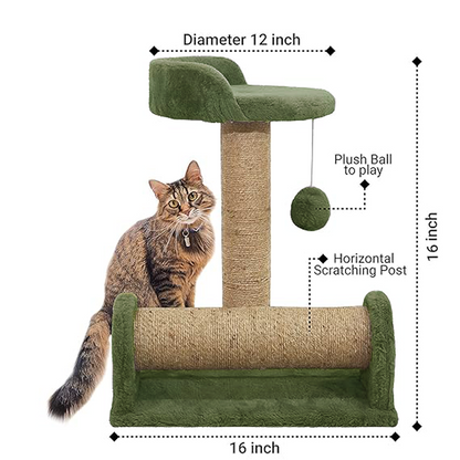 Furrlovers Soft Fur & Dual Jute Rope Scratching Post Tree for Cats (Green)