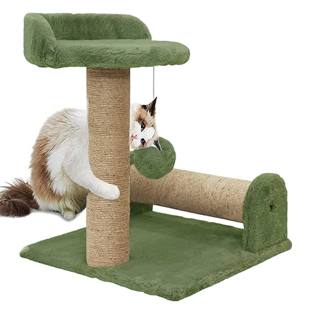 Furrlovers Soft Fur & Dual Jute Rope Scratching Post Tree for Cats (Green)