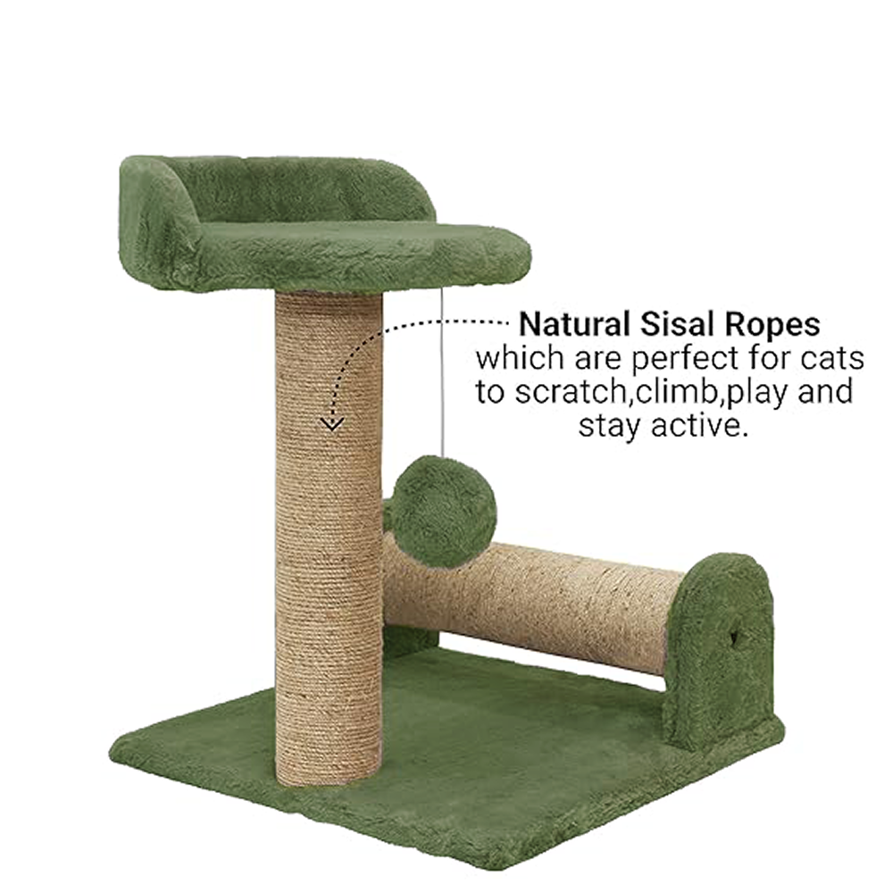 Furrlovers Soft Fur & Dual Jute Rope Scratching Post Tree for Cats (Green)
