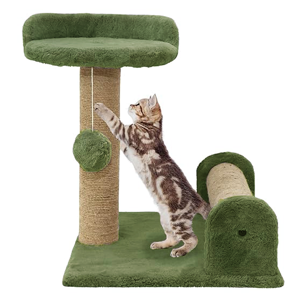 Furrlovers Soft Fur & Dual Jute Rope Scratching Post Tree for Cats (Green)