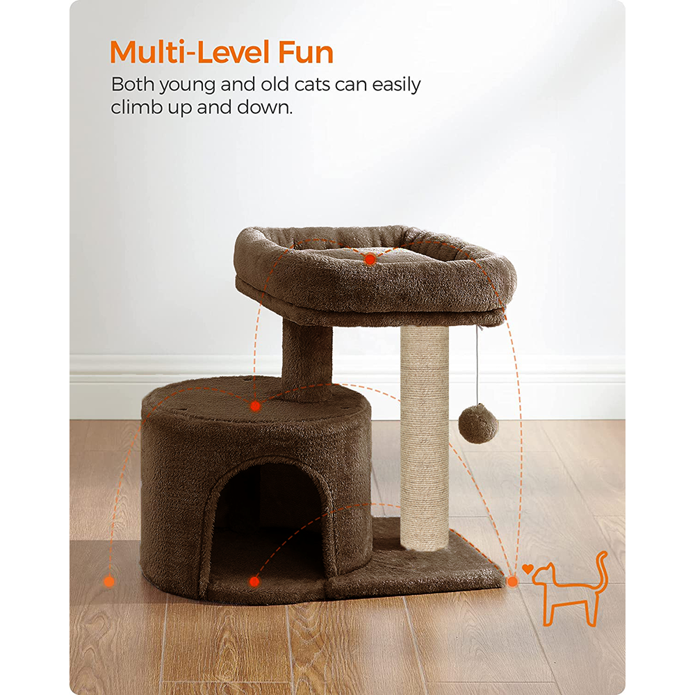 Furrlovers Tree with Scratching Post Condo and Toy Ball for Cats (Brown)