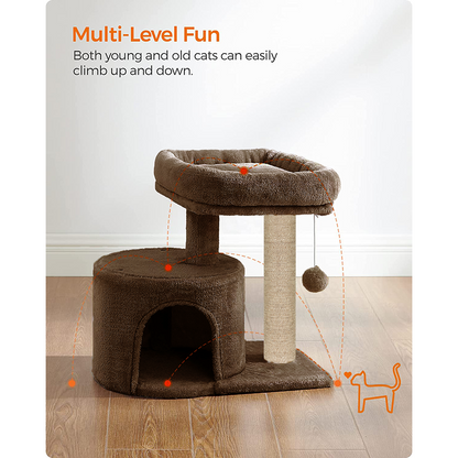 Furrlovers Tree with Scratching Post Condo and Toy Ball for Cats (Brown)