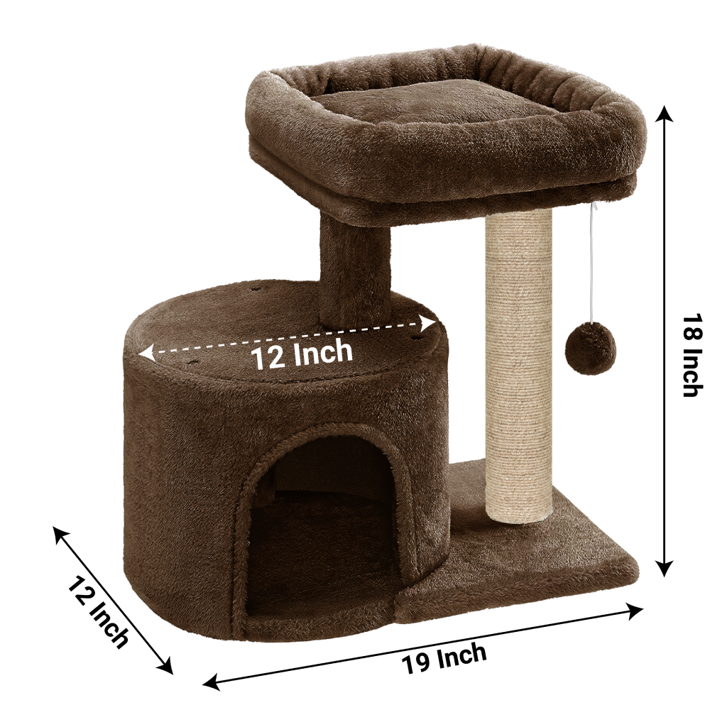 Furrlovers Tree with Scratching Post Condo and Toy Ball for Cats (Brown)