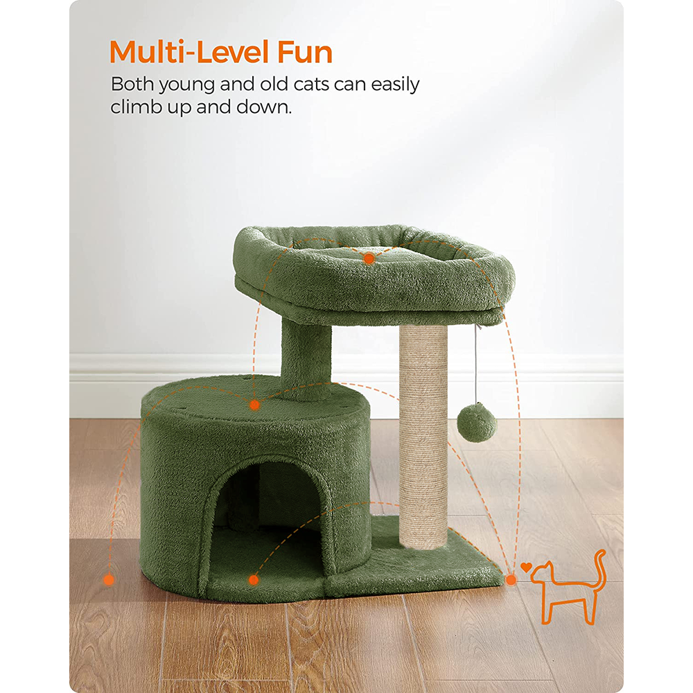 Furrlovers Tree with Scratching Post Condo and Toy Ball for Cats (Green)