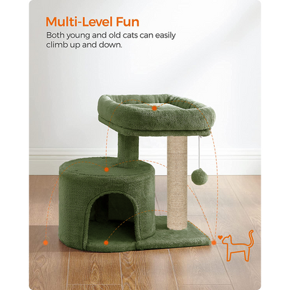 Furrlovers Tree with Scratching Post Condo and Toy Ball for Cats (Green)