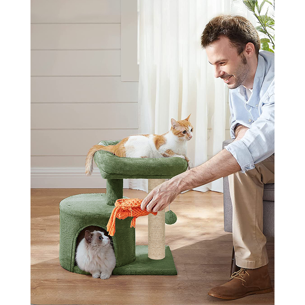 Furrlovers Tree with Scratching Post Condo and Toy Ball for Cats (Green)