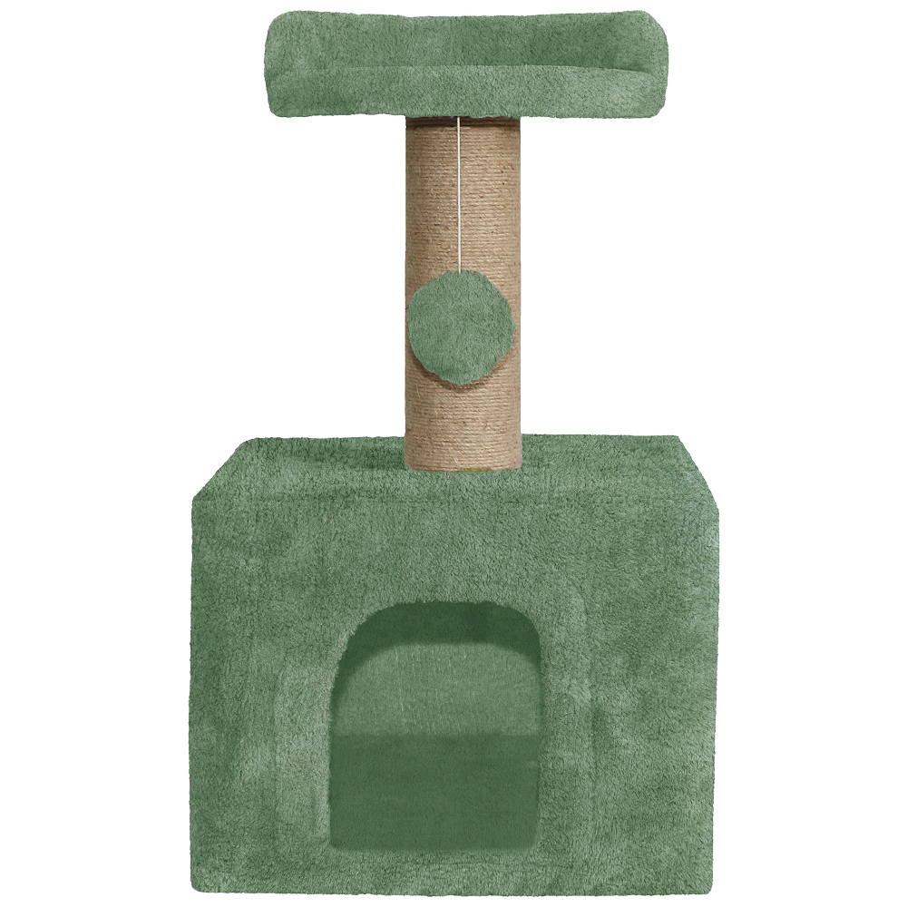 Furrlovers Soft Fur Condo Cat Tree with Sisal/Jute Scratching Post & Hanging Ball (Green)