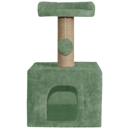 Furrlovers Soft Fur Condo Cat Tree with Sisal/Jute Scratching Post & Hanging Ball (Green)
