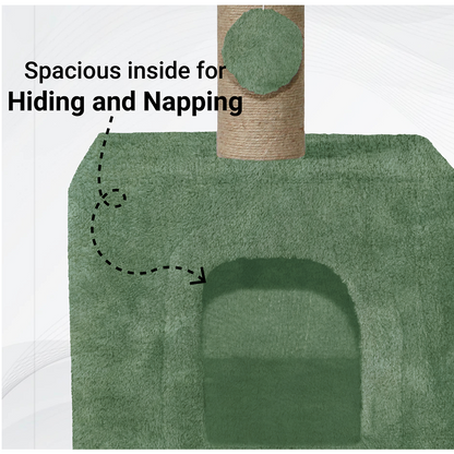 Furrlovers Soft Fur Condo Cat Tree with Sisal/Jute Scratching Post & Hanging Ball (Green)