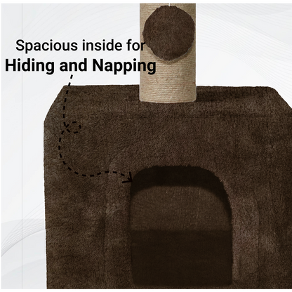 Furrlovers Soft Fur Condo Cat Tree with Sisal/Jute Scratching Post & Hanging Ball (Brown)