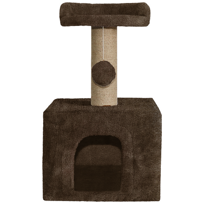 Furrlovers Soft Fur Condo Cat Tree with Sisal/Jute Scratching Post & Hanging Ball (Brown)