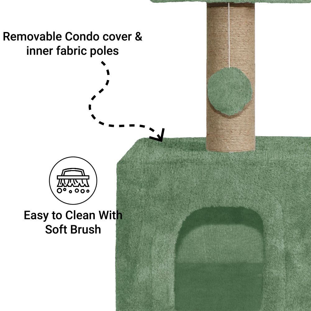 Furrlovers Soft Fur Condo Cat Tree with Sisal/Jute Scratching Post & Hanging Ball (Green)