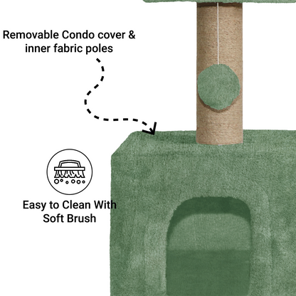 Furrlovers Soft Fur Condo Cat Tree with Sisal/Jute Scratching Post & Hanging Ball (Green)