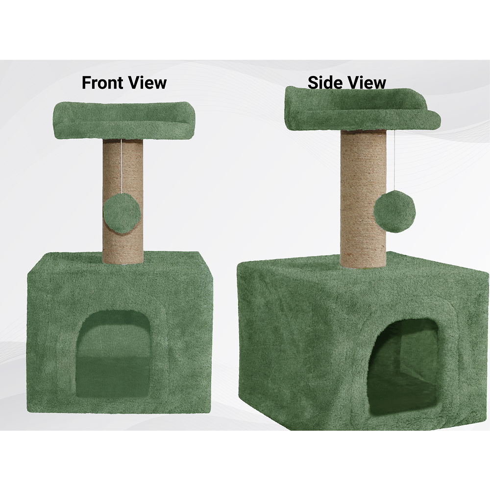 Furrlovers Soft Fur Condo Cat Tree with Sisal/Jute Scratching Post & Hanging Ball (Green)