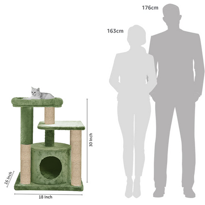 Furrlovers Cat Tree with Condo, Top Perch & Jute Rope Scratching Posts (Green)