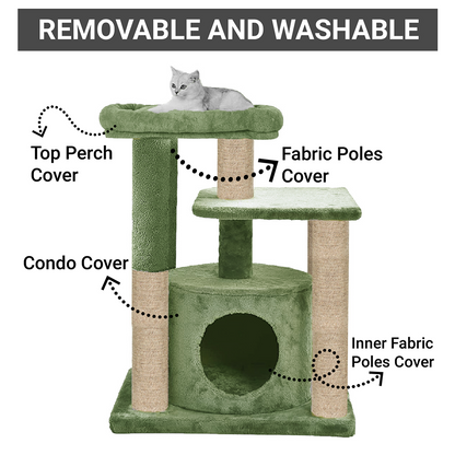 Furrlovers Cat Tree with Condo, Top Perch & Jute Rope Scratching Posts (Green)
