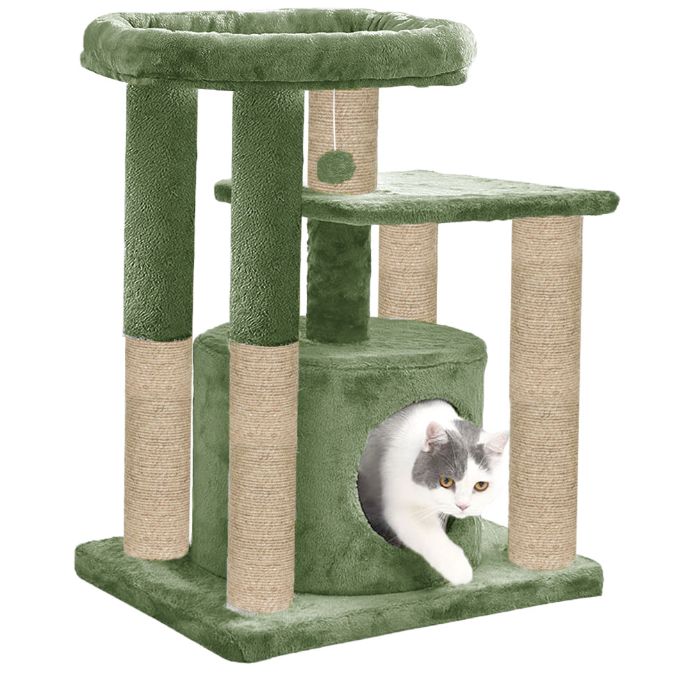 Furrlovers Cat Tree with Condo, Top Perch & Jute Rope Scratching Posts (Green)