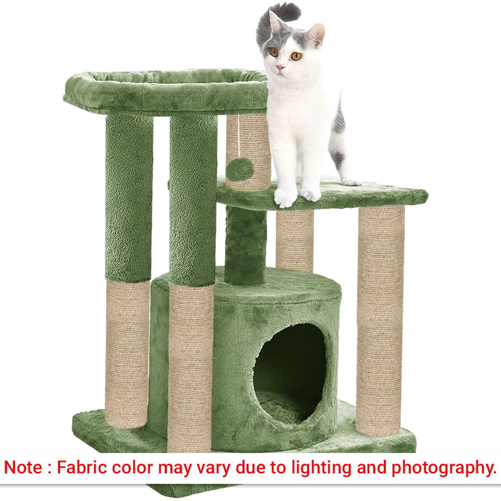 Furrlovers Cat Tree with Condo, Top Perch & Jute Rope Scratching Posts (Green)