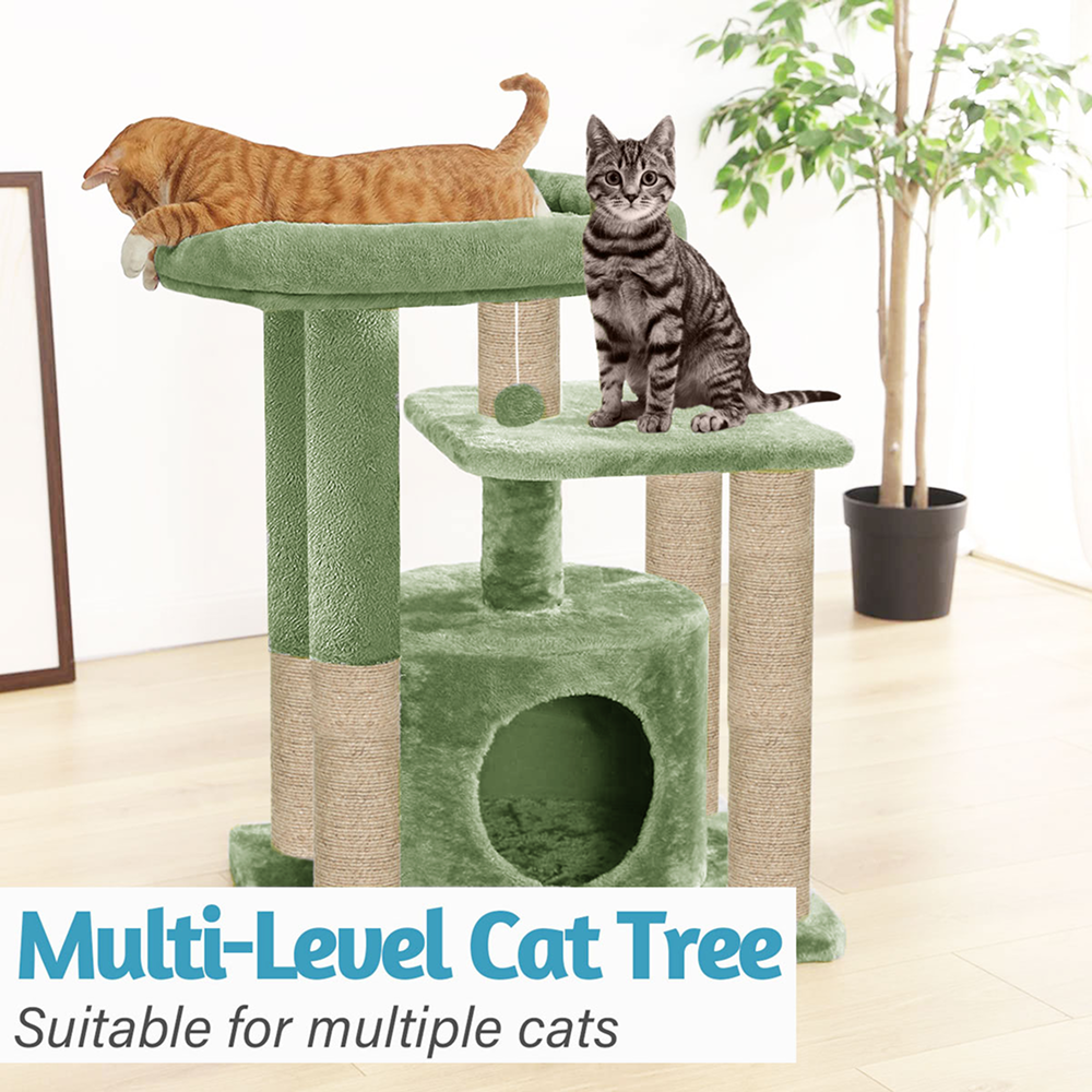 Furrlovers Cat Tree with Condo, Top Perch & Jute Rope Scratching Posts (Green)