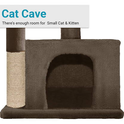 Furrlovers Plush Condo Cat Tree with Top Perch, Hanging Ball & Scratching Post (Brown)