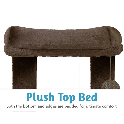 Furrlovers Plush Condo Cat Tree with Top Perch, Hanging Ball & Scratching Post (Brown)