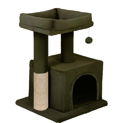 Furrlovers Plush Condo Cat Tree with Top Perch, Hanging Ball & Scratching Post (Green)