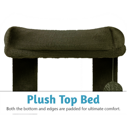 Furrlovers Plush Condo Cat Tree with Top Perch, Hanging Ball & Scratching Post (Green)
