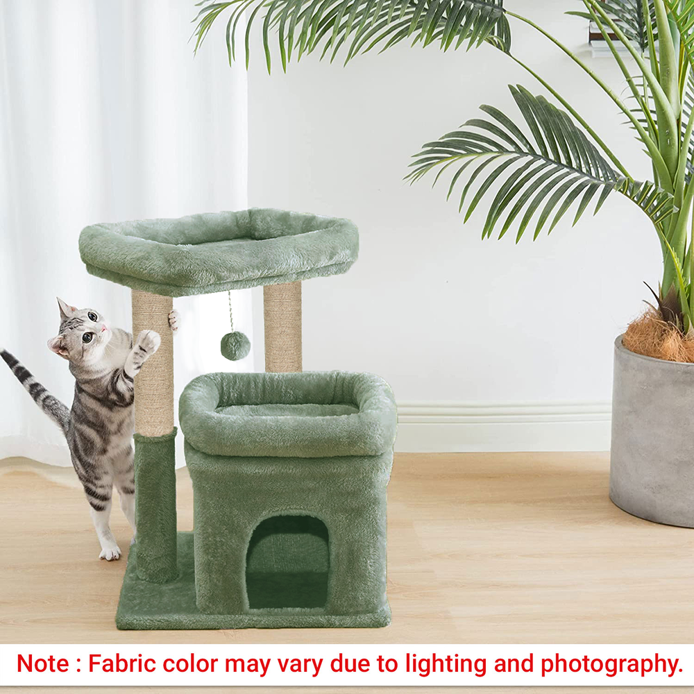 Furrlovers Plush Cat Tree with Scratching Post, Bed & Toy (Green)
