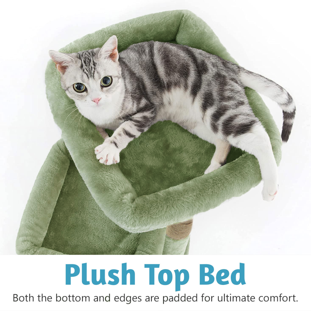 Furrlovers Plush Cat Tree with Scratching Post, Bed & Toy (Green)