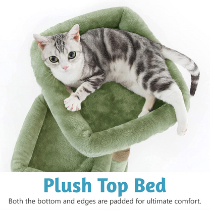 Furrlovers Plush Cat Tree with Scratching Post, Bed & Toy (Green)