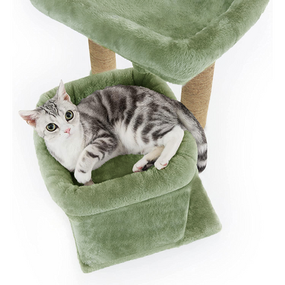 Furrlovers Plush Cat Tree with Scratching Post, Bed & Toy (Green)