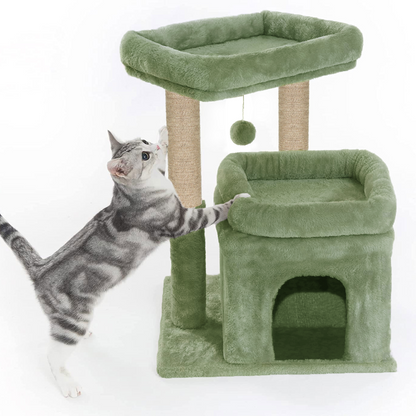 Furrlovers Plush Cat Tree with Scratching Post, Bed & Toy (Green)