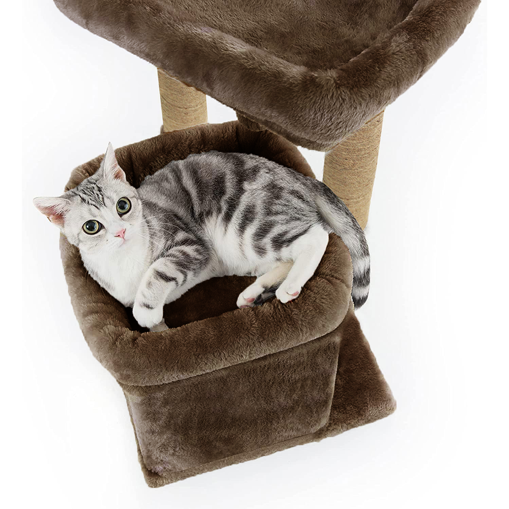 Furrlovers Plush Cat Tree with Scratching Post, Bed & Toy (Brown)