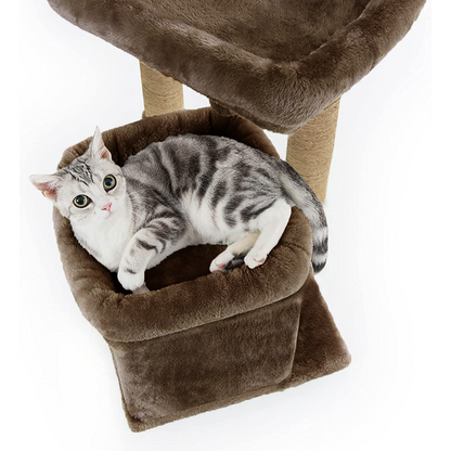 Furrlovers Plush Cat Tree with Scratching Post, Bed & Toy (Brown)