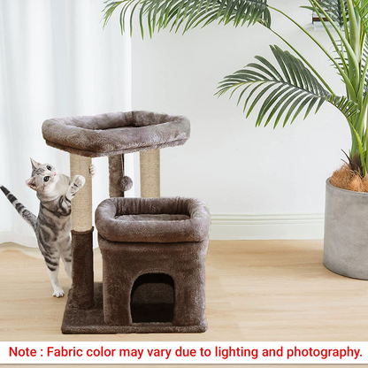 Furrlovers Plush Cat Tree with Scratching Post, Bed & Toy (Brown)