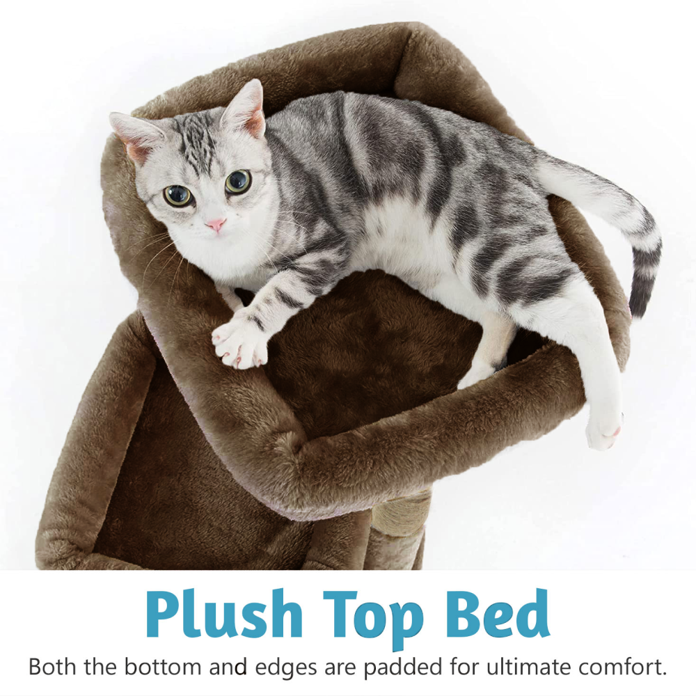 Furrlovers Plush Cat Tree with Scratching Post, Bed & Toy (Brown)