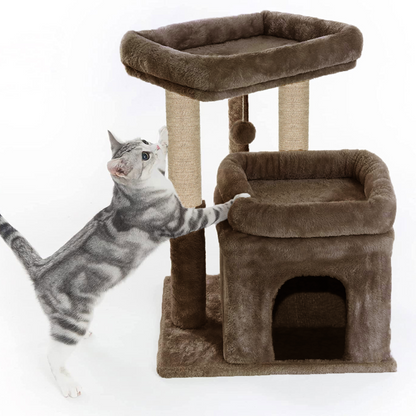 Furrlovers Plush Cat Tree with Scratching Post, Bed & Toy (Brown)