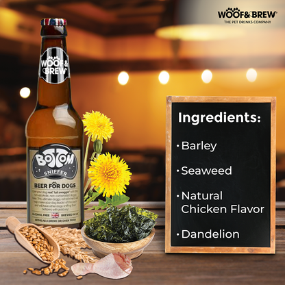 Woof & Brew Bottom Sniffer Non Alcoholic Chicken & Malt Original Beer for Dogs