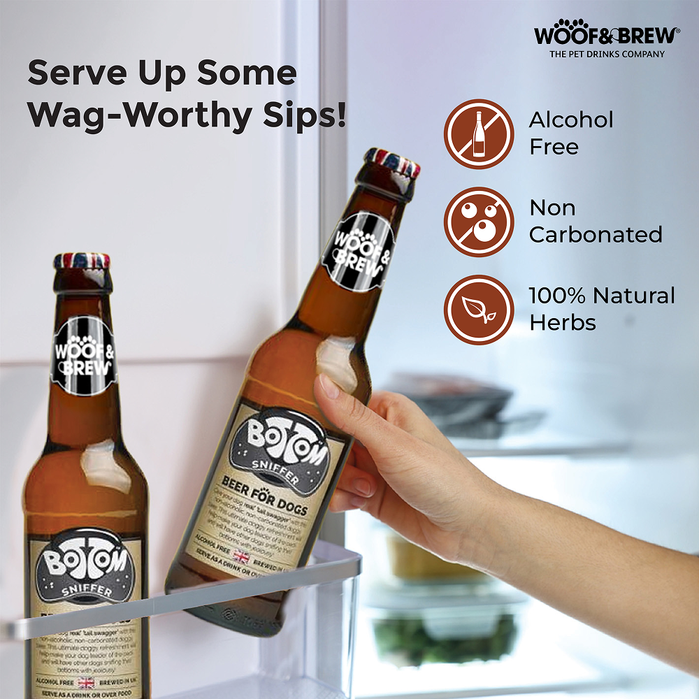 Woof & Brew Bottom Sniffer Non Alcoholic Chicken & Malt Original Beer for Dogs