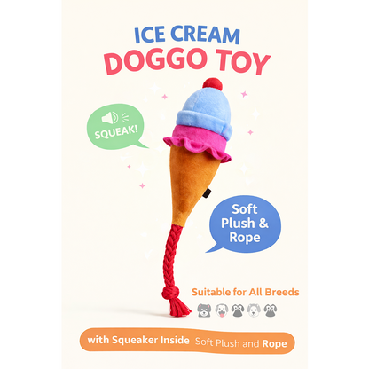 Pawgypets Ice Cream Plush with Rope Toy for Dogs
