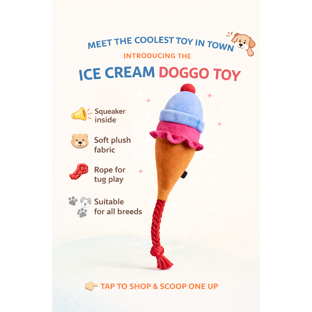 Pawgypets Ice Cream Plush with Rope Toy for Dogs