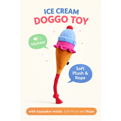 Pawgypets Ice Cream Plush with Rope Toy for Dogs