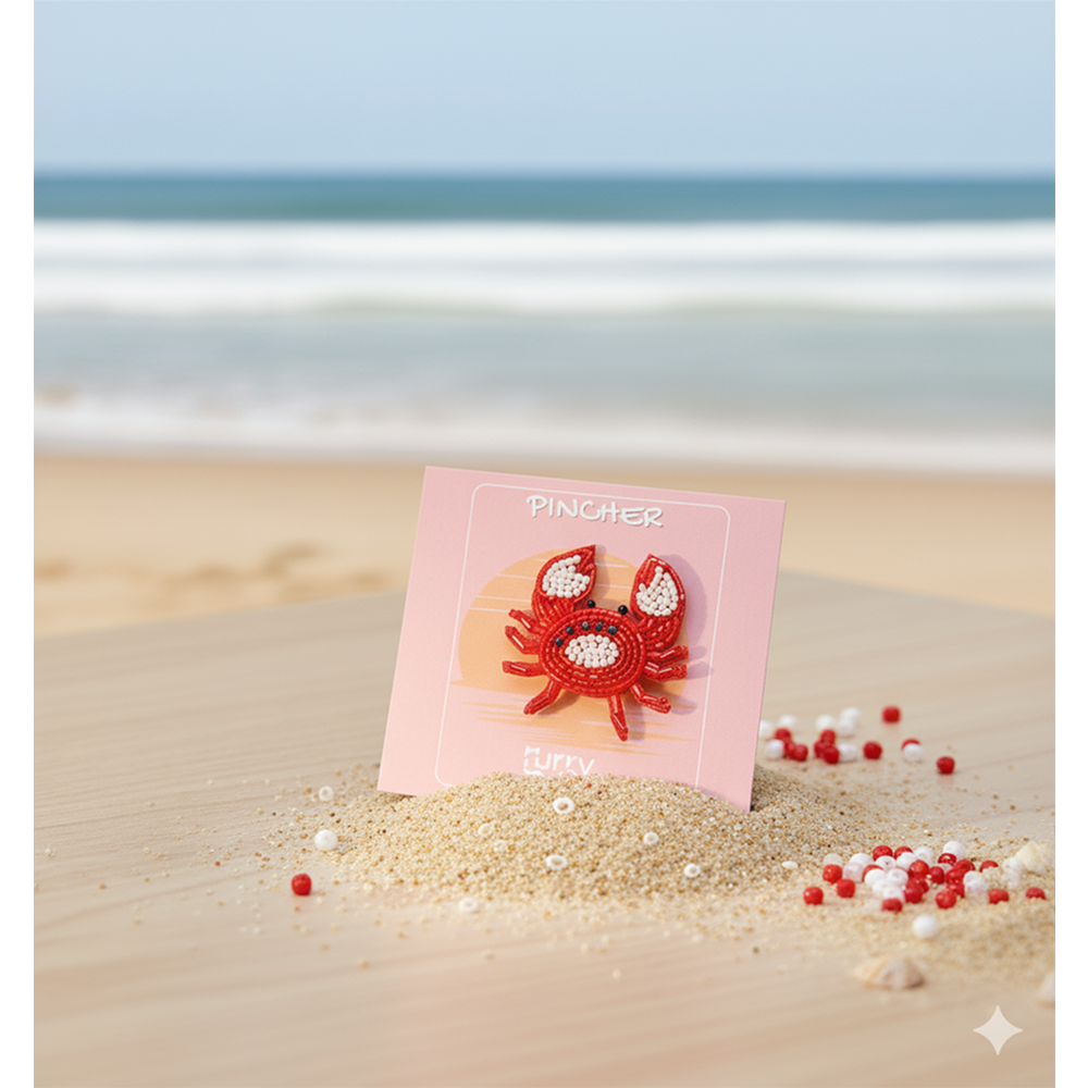 Furry Tales Pincher Crab Handcrafted Brooch