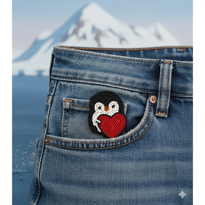 Furry Tales Pebble Penguin Handcrafted Brooch