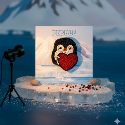 Furry Tales Pebble Penguin Handcrafted Brooch